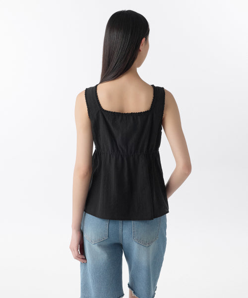 WOMENS VERTICAL TEXTURED BUTTON SLEEVELESS TOP #韓韶禧同款! - 4 COLORS BLACK