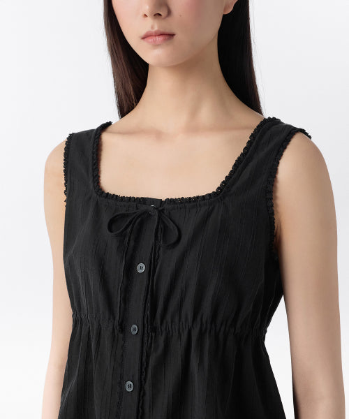 WOMENS VERTICAL TEXTURED BUTTON SLEEVELESS TOP #韓韶禧同款! - 4 COLORS BLACK