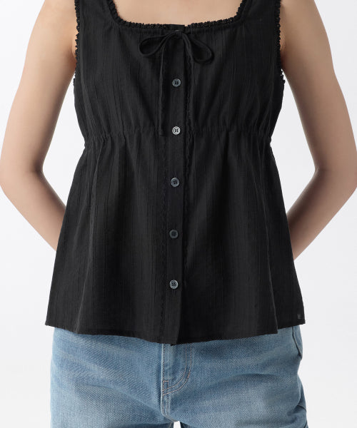 WOMENS VERTICAL TEXTURED BUTTON SLEEVELESS TOP #韓韶禧同款! - 4 COLORS BLACK