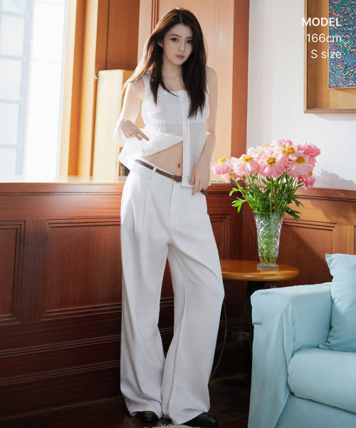 WOMENS VERTICAL TEXTURED BUTTON SLEEVELESS TOP #韓韶禧同款! - 4 COLORS WHITE