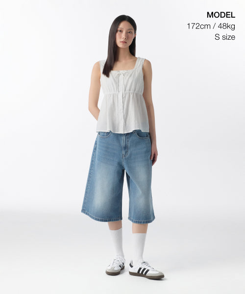 WOMENS VERTICAL TEXTURED BUTTON SLEEVELESS TOP #韓韶禧同款! - 4 COLORS WHITE