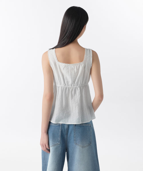 WOMENS VERTICAL TEXTURED BUTTON SLEEVELESS TOP #韓韶禧同款! - 4 COLORS WHITE