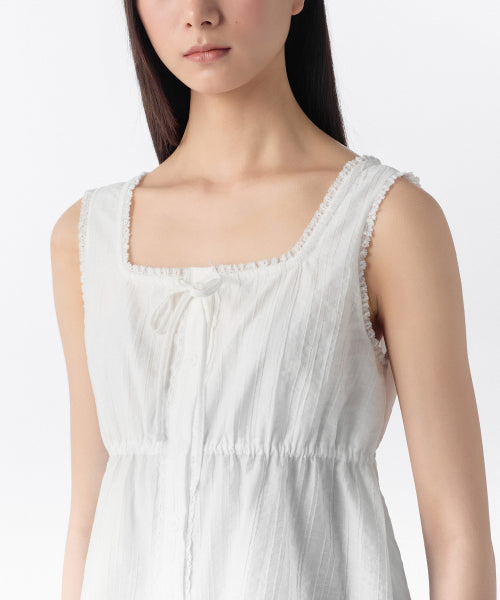 WOMENS VERTICAL TEXTURED BUTTON SLEEVELESS TOP #韓韶禧同款! - 4 COLORS WHITE