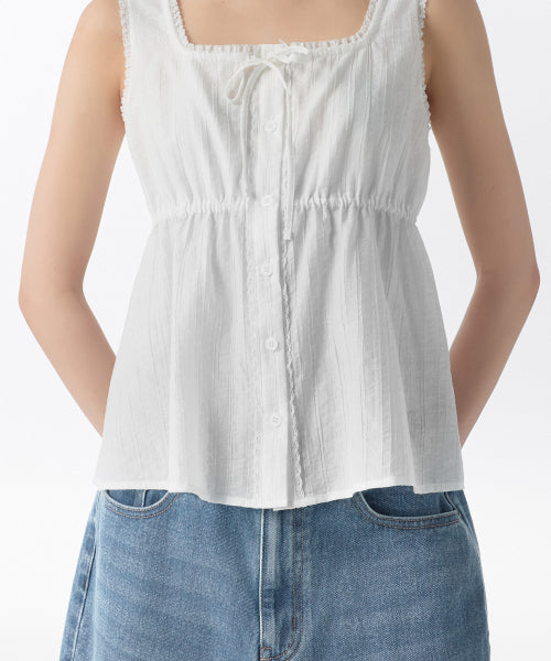 WOMENS VERTICAL TEXTURED BUTTON SLEEVELESS TOP #韓韶禧同款! - 4 COLORS WHITE