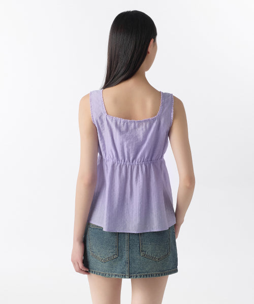 WOMENS VERTICAL TEXTURED BUTTON SLEEVELESS TOP #韓韶禧同款! - 4 COLORS LAVENDER
