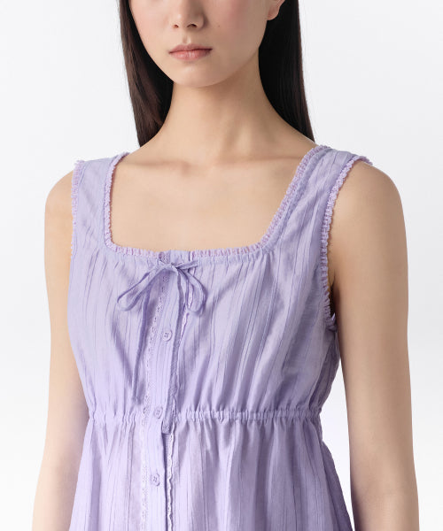 WOMENS VERTICAL TEXTURED BUTTON SLEEVELESS TOP #韓韶禧同款! - 4 COLORS LAVENDER