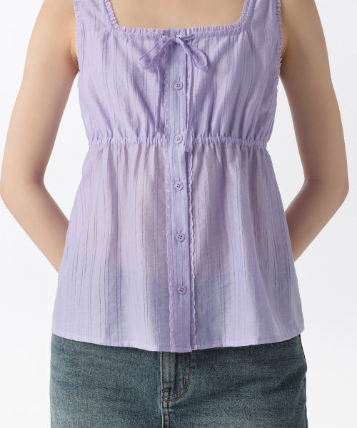 WOMENS VERTICAL TEXTURED BUTTON SLEEVELESS TOP #韓韶禧同款! - 4 COLORS LAVENDER