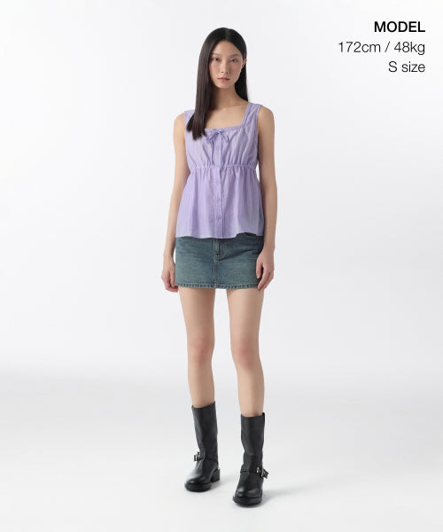 WOMENS VERTICAL TEXTURED BUTTON SLEEVELESS TOP #韓韶禧同款! - 4 COLORS LAVENDER