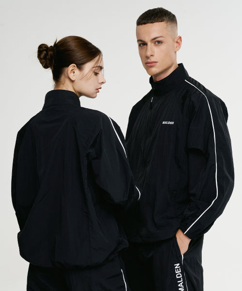 PIPING WINDBREAKER JACKET - 2 COLORS BLACK