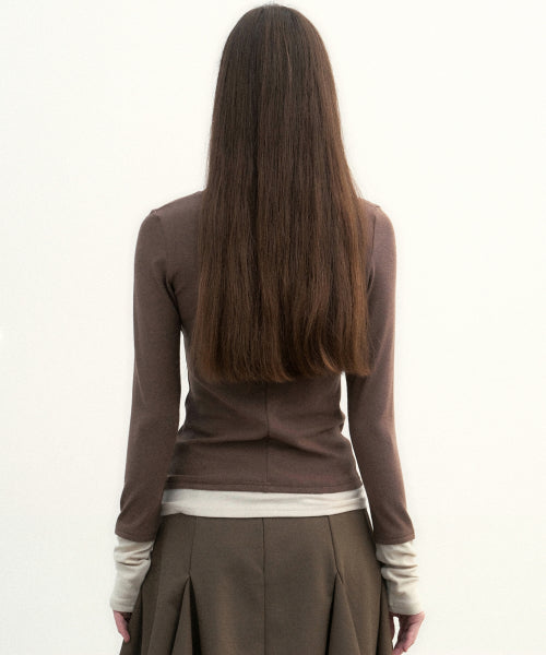 LAYERED PINTUCK LONG SLEEVE TOP #徐睿知同款! - 3 COLORS BROWN