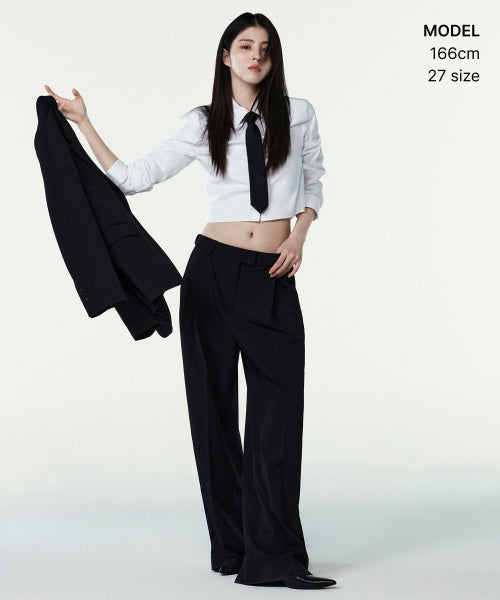 LOW WAIST DEEP TUCK EXTRA WIDE SLACKS BLACK