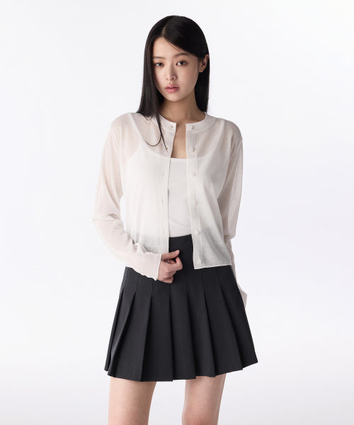 WOMENS SHEER ROUND NECK CARDIGAN #韓韶禧同款! - 7 COLORS WHITE