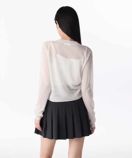 WOMENS SHEER ROUND NECK CARDIGAN #韓韶禧同款! - 7 COLORS WHITE