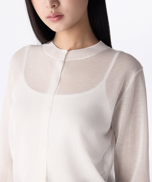 WOMENS SHEER ROUND NECK CARDIGAN #韓韶禧同款! - 7 COLORS WHITE