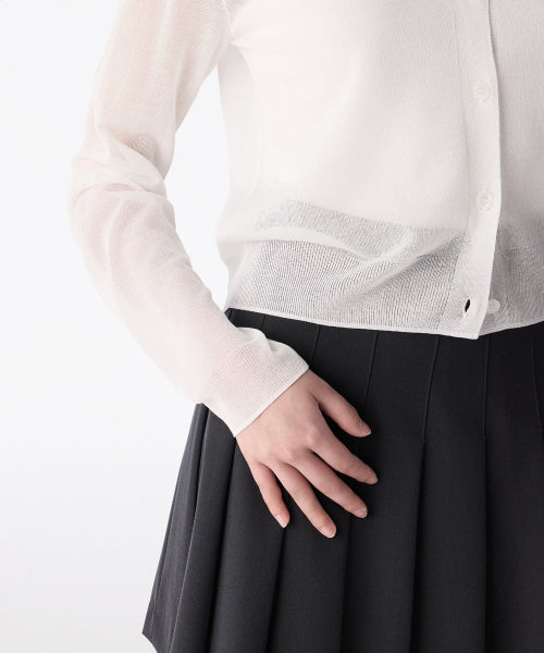 WOMENS SHEER ROUND NECK CARDIGAN #韓韶禧同款! - 7 COLORS WHITE