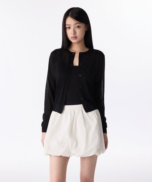 WOMENS SHEER ROUND NECK CARDIGAN #韓韶禧同款! - 7 COLORS BLACK