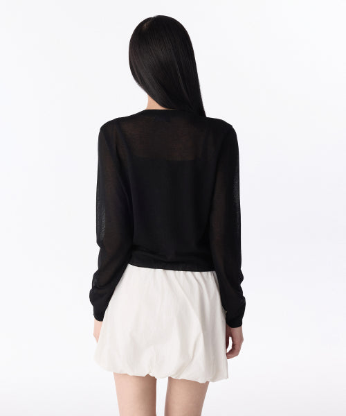 WOMENS SHEER ROUND NECK CARDIGAN #韓韶禧同款! - 7 COLORS BLACK