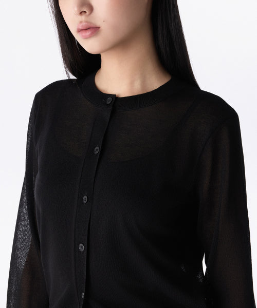 WOMENS SHEER ROUND NECK CARDIGAN #韓韶禧同款! - 7 COLORS BLACK