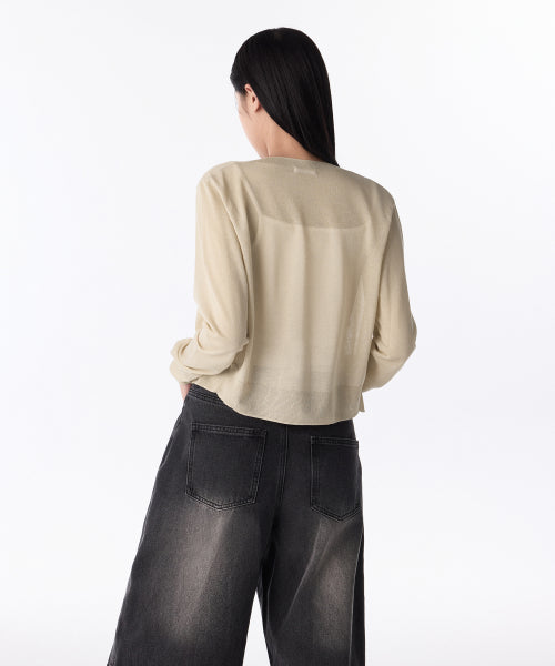 WOMENS SHEER ROUND NECK CARDIGAN #韓韶禧同款! - 7 COLORS BEIGE