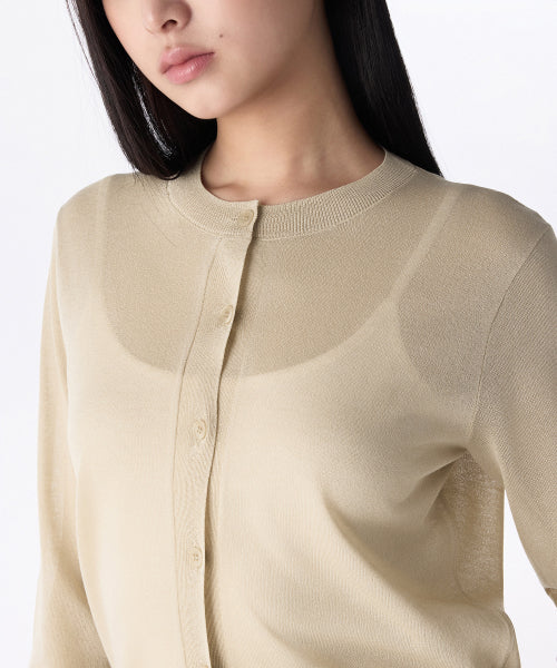 WOMENS SHEER ROUND NECK CARDIGAN #韓韶禧同款! - 7 COLORS BEIGE