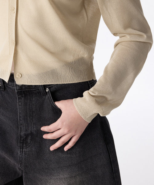 WOMENS SHEER ROUND NECK CARDIGAN #韓韶禧同款! - 7 COLORS BEIGE