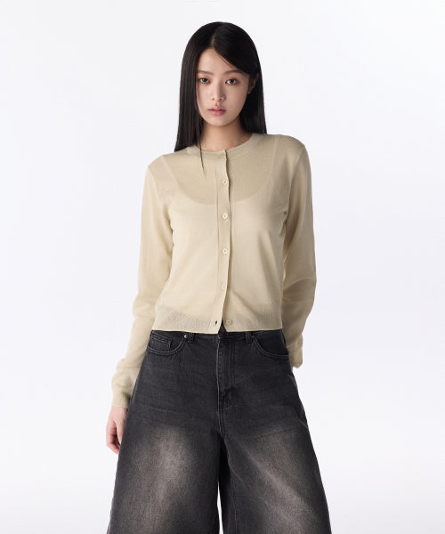 WOMENS SHEER ROUND NECK CARDIGAN #韓韶禧同款! - 7 COLORS BEIGE