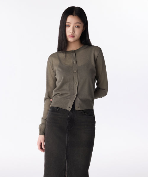 WOMENS SHEER ROUND NECK CARDIGAN #韓韶禧同款! - 7 COLORS GREY