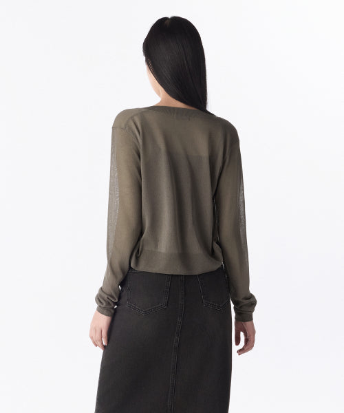 WOMENS SHEER ROUND NECK CARDIGAN #韓韶禧同款! - 7 COLORS GREY