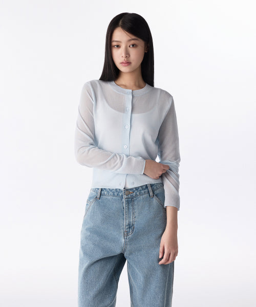 WOMENS SHEER ROUND NECK CARDIGAN #韓韶禧同款! - 7 COLORS BLUE