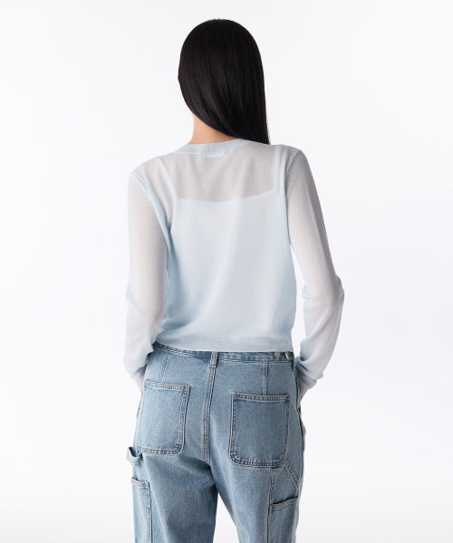 WOMENS SHEER ROUND NECK CARDIGAN #韓韶禧同款! - 7 COLORS BLUE