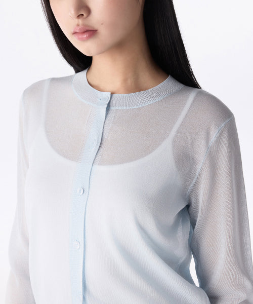 WOMENS SHEER ROUND NECK CARDIGAN #韓韶禧同款! - 7 COLORS BLUE