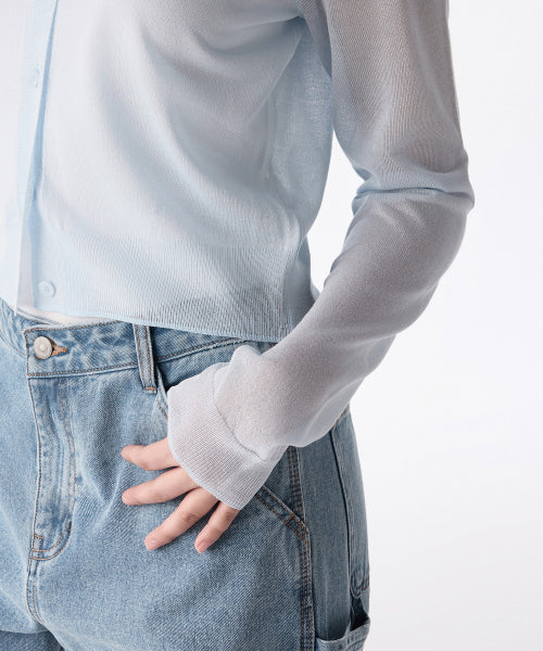 WOMENS SHEER ROUND NECK CARDIGAN #韓韶禧同款! - 7 COLORS BLUE