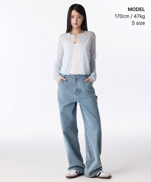 WOMENS SHEER ROUND NECK CARDIGAN #韓韶禧同款! - 7 COLORS BLUE