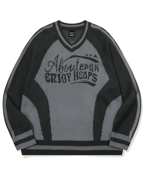 PANEL V-NECK KNIT - 2 COLORS CHARCOAL