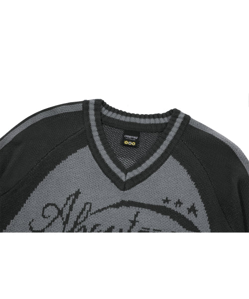 PANEL V-NECK KNIT - 2 COLORS CHARCOAL