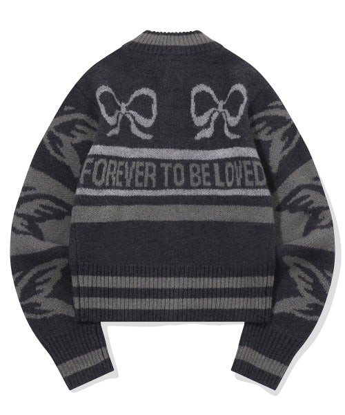 2-WAY RIBBON CROP KNIT ZIP-UP CHARCOAL