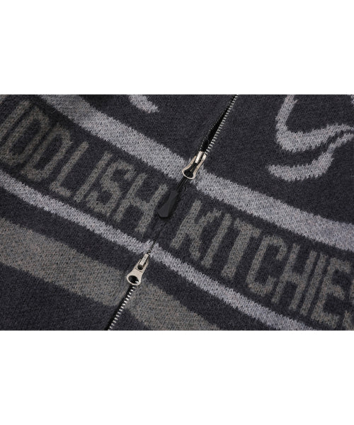 2-WAY RIBBON CROP KNIT ZIP-UP CHARCOAL