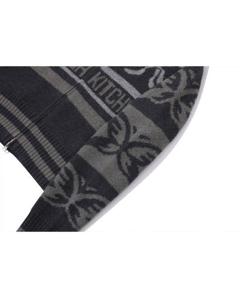 2-WAY RIBBON CROP KNIT ZIP-UP CHARCOAL