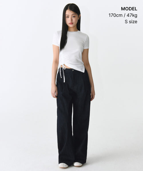 MUSINSA STANDARD TENCEL SIDE RUCHED TEE - 7 COLORS WHITE