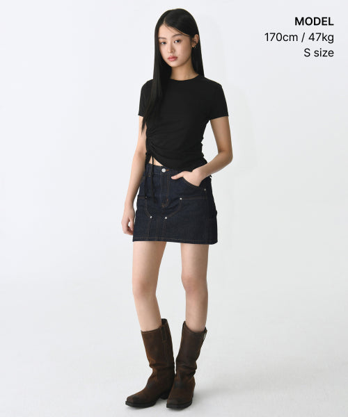MUSINSA STANDARD TENCEL SIDE RUCHED TEE - 7 COLORS BLACK