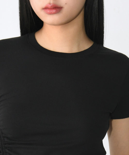 MUSINSA STANDARD TENCEL SIDE RUCHED TEE - 7 COLORS BLACK