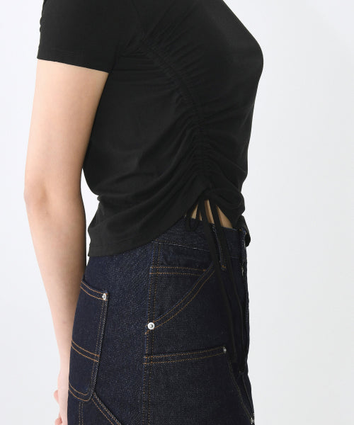 MUSINSA STANDARD TENCEL SIDE RUCHED TEE - 7 COLORS BLACK