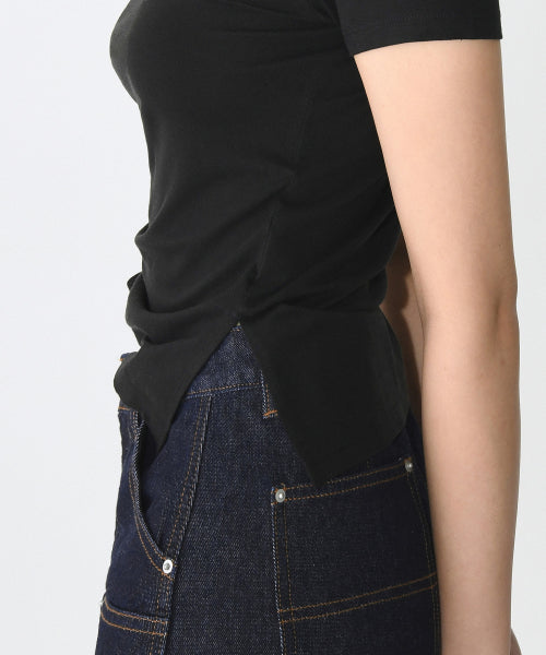 MUSINSA STANDARD TENCEL SIDE RUCHED TEE - 7 COLORS BLACK