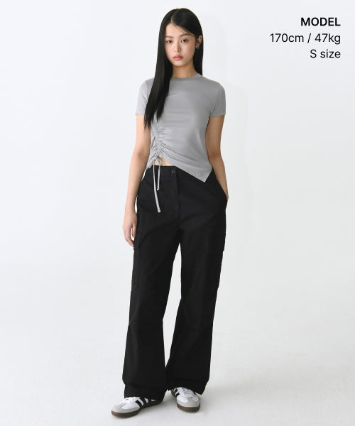 MUSINSA STANDARD TENCEL SIDE RUCHED TEE - 7 COLORS LIGHT GREY