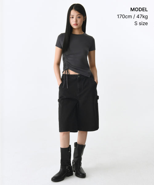 MUSINSA STANDARD TENCEL SIDE RUCHED TEE - 7 COLORS DARK GREY