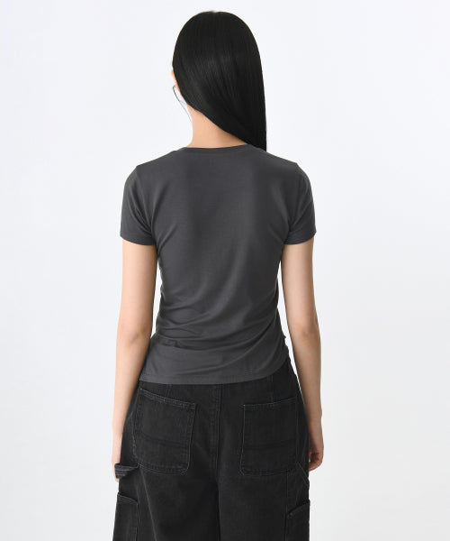 MUSINSA STANDARD TENCEL SIDE RUCHED TEE - 7 COLORS DARK GREY