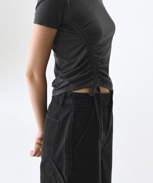 MUSINSA STANDARD TENCEL SIDE RUCHED TEE - 7 COLORS DARK GREY