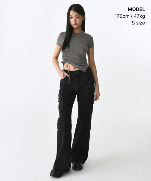 MUSINSA STANDARD TENCEL SIDE RUCHED TEE - 7 COLORS GREY