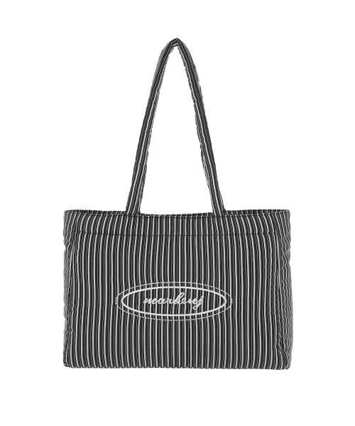 BOSONG STRIPE PADDING SHOPPER SHOULDER BAG - 2 COLORS BLACK