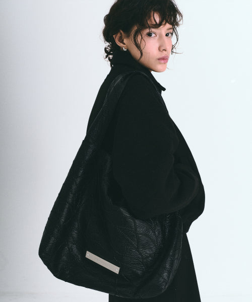 LEATHER WRINKLE TOTE BAG #徐睿知同款! BLACK